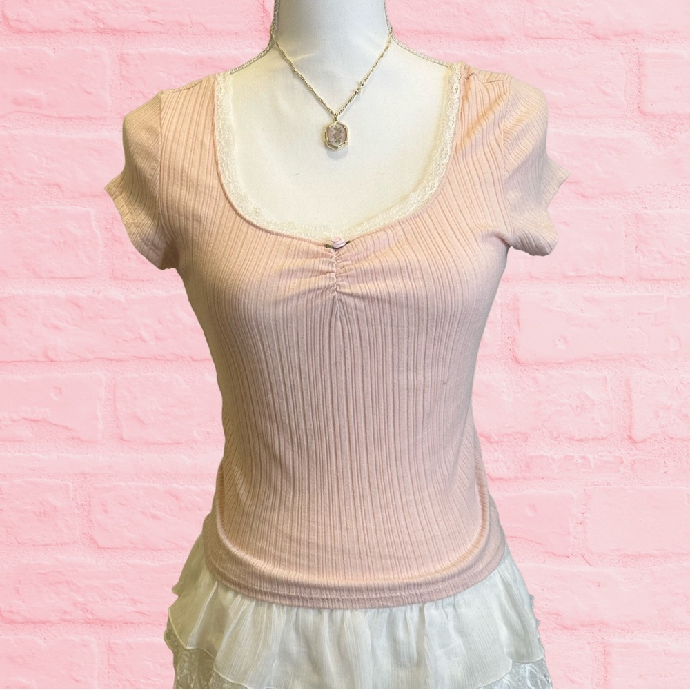 Tilly’s Pink and White Lace Detail Top